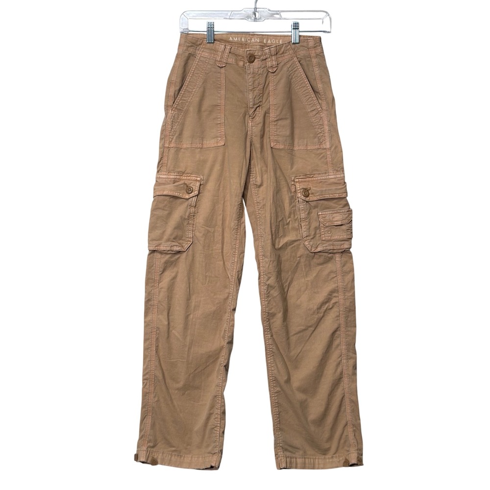 American Eagle Baggy Jogger Cargo Pants Womens 0 Regular Tan Khaki Y2K Utility